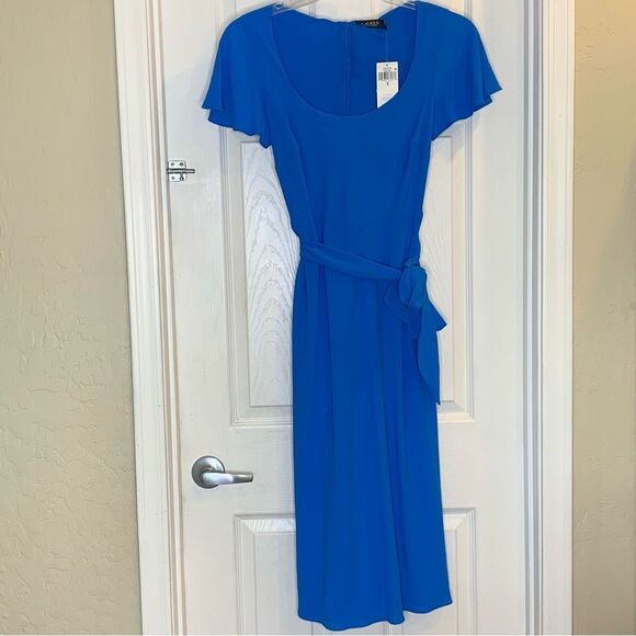 Lauren Ralph Lauren Fit and Flare MIDI Crepe Dress in Tropic Roy Size 2 - Picture 3 of 16